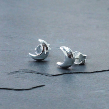 Sterling Silver Moon Stud Earrings, 2 of 4