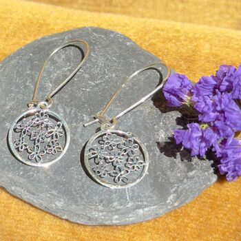 Flower Drop Earrings In Sterling Silver, 2 of 3