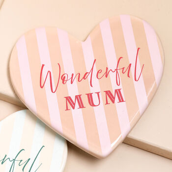 Wonderful Mum Stripe Ceramic Heart Coaster, 3 of 3