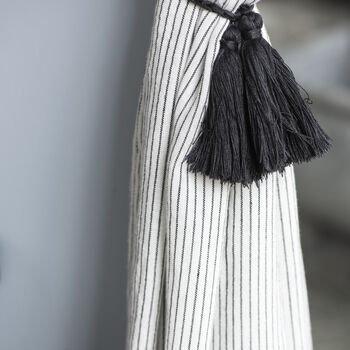 Long Length Tie Top Natural And Black Striped Curtains, 2 of 2