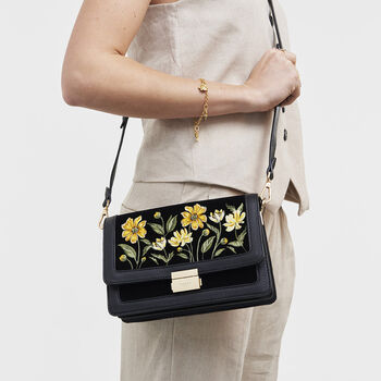 Black Botanical Velvet Embroidered Foldover Bag, 2 of 7