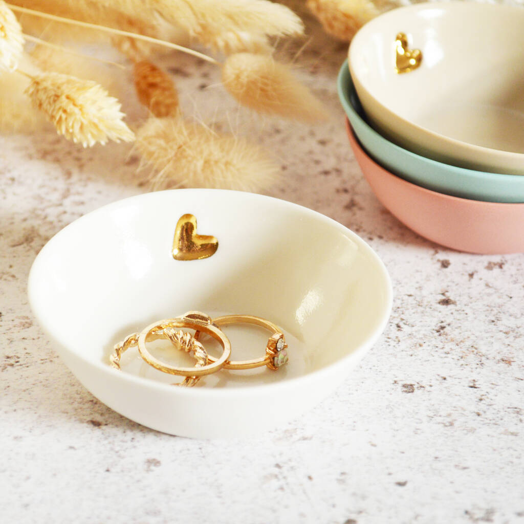 Small Pastel Ring Dish With A Gold Heart, 1 of 9