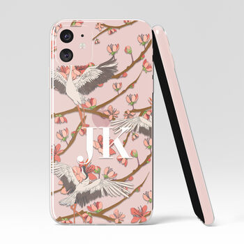 Personalised Japanese Crane Bird Clear Phone Case, 4 of 5