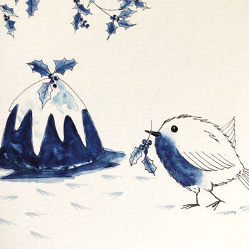 Six Blue And White Inky Robin Christmas Cards, 7 of 7