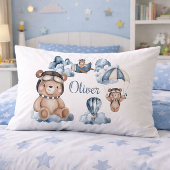Kids Personalised Aviator Bear Pillowcase, 2 of 2