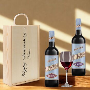 Personalised Jam Shed Red Wine Gift Set For Occasions Two Bottles, 3 of 8