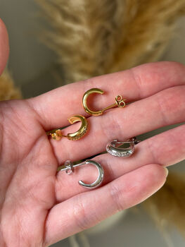Gold Thick Huggie Hoop Earrings With Stones, 6 of 7