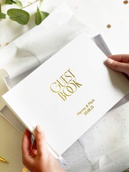 Personalised Gold Foiled Wedding Guest Book, Hardback, 5 of 9