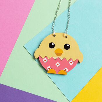 Cute Chick Wood And Acrylic Statement Necklace, 2 of 4