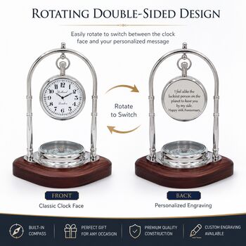 Personalised Chrome 6th Anniversary Desk Clock With Compass, 2 of 12