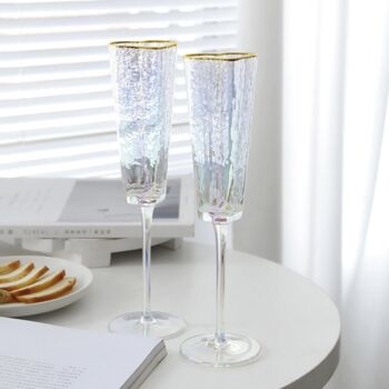 Pair Of Heart Gold Rim Champagne Glasses, 5 of 6