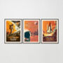 Set Of Three Space Themed Retro Unframed Posters, thumbnail 1 of 7