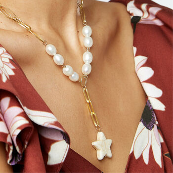 Celeste Star Mixed Chain And Pearl Gold Necklace, 2 of 3