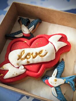 Love Heart And Swallows Tatoo Inspired Biscuit Gift, 3 of 9
