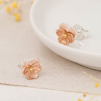 Sterling Silver And Gold Violet February Birth Flower Stud Earrings, 2 of 4