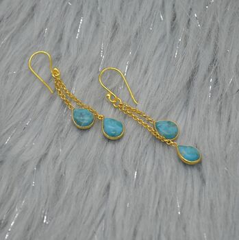 Turquoise Dangle Silver/Gold Earrings, 4 of 8