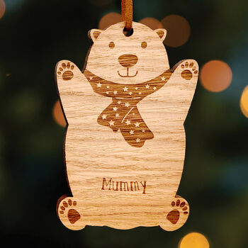 Personalised Wooden Polar Bear Christmas Decoration, 3 of 4