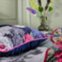 Mountain Lake Water Birds And Flowers With Mountains Luxury Velvet Square Cushion, thumbnail 4 of 4