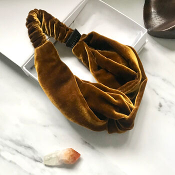 Silk Velvet Hairband In Tigers Eye Gold, 2 of 4