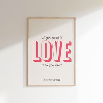 All You Need Is Love Wedding Anniversary Print, 3 of 3