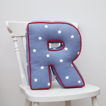 Handmade Letter Cushion In Navy Star, 2 of 4