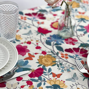 Luxury Linen Feel Floral Tablecloth Midsummer Morning Floral Design, 3 of 3