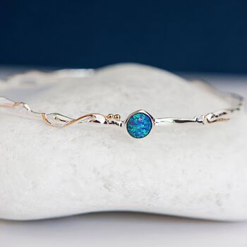 Sterling Silver Organic Round Blue Opal Bangle, 2 of 7