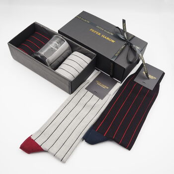 Pin Stripe Black And Grey Luxury Socks Gift Box Dad Glass, 3 of 3