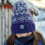 Navy Nordic Knit Reflective Super Bobble Hat, thumbnail 1 of 6