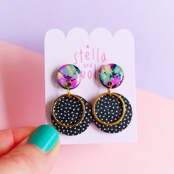 Abstract, Black And White Polka Dot Earrings, 8 of 9