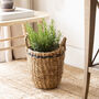 Round Seagrass Basket With Charcoal Stripe, thumbnail 5 of 6