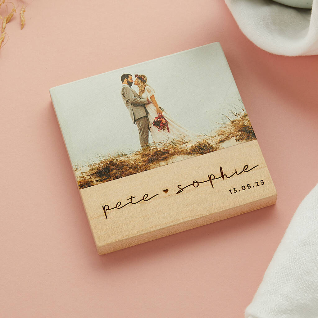 Personalised Wooden Photo Coaster Couples, 1 of 7