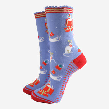 Funny Festive Cats Bamboo Socks Women's Christmas Cracker Hanging Tree Decoration, 4 of 5