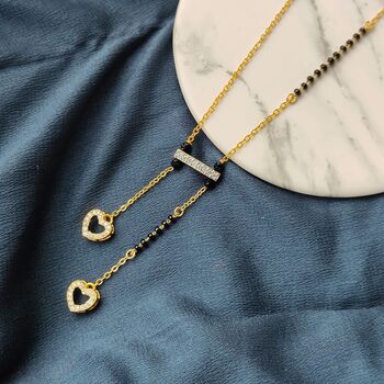 Black Beaded Zircon Heart Shape Mangalsutra Necklace, 5 of 7