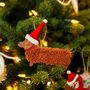 Festive Woolly Daschund Hanging Decoration, thumbnail 1 of 2