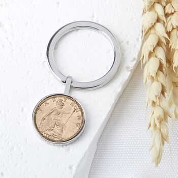90th Birthday 1935 Or 1936 Farthing Coin Keyring, 2 of 9