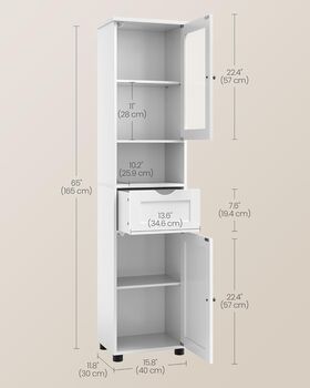 Tall Bathroom Cabinet Glass Door Free Standing Cupboard, 2 of 5