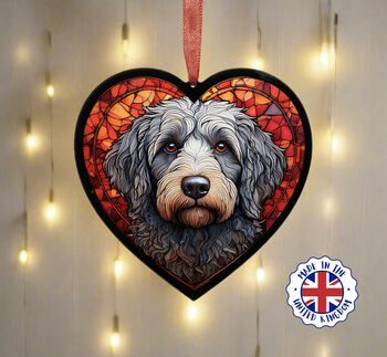 Labradoodle Stained Glass Effect Heart Suncatcher, 3 of 4