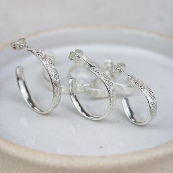 Sterling Silver Large Lace Everyday Hoops, 3 of 5