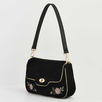 Rose Embroidered Black Clutch, 5 of 9