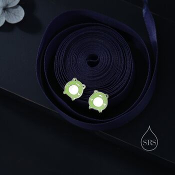 Cute Enamel Frog Stud Earrings In Sterling Silver, 5 of 10