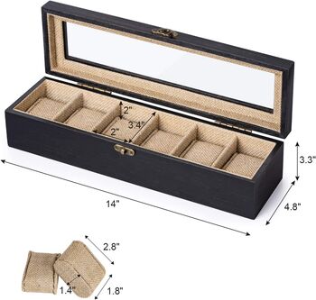 Six Slots Watch Box Case Organizer With Glass Lid, 9 of 12