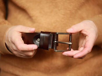 Men's Premium Leather Belt With Narrow Buckle, 2 of 10