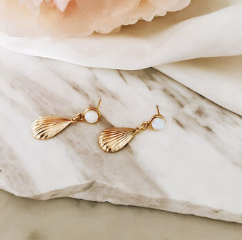 Dainty Oval Shell White Opal Earrings, 4 of 6