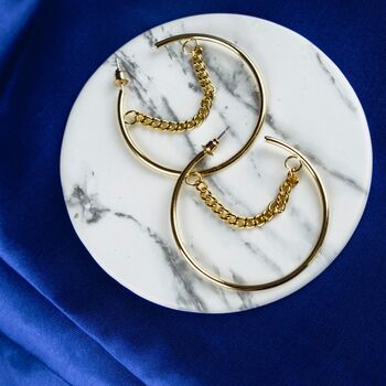 Dainty Chain Tassel Bar Threader Statement Round Hoop Earring, 5 of 8