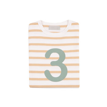 Biscuit + White Breton Striped Number/Age T Shirt Green, 4 of 6