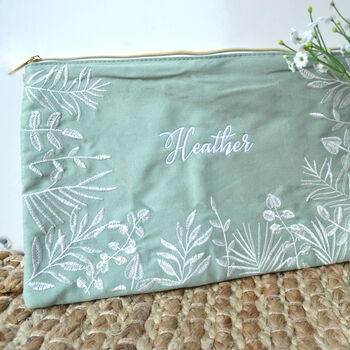 Embroidered Leaves Cosmetic Bag, 3 of 3