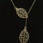 Gold Plated Twin Filigree Leaf Y Shape Lariat Necklace, thumbnail 1 of 3