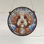 Cavapoo Brown And White Stained Glass Effect Suncatcher, thumbnail 1 of 3