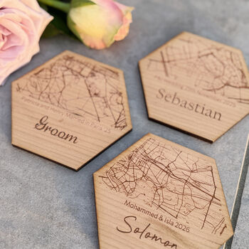 Place Setting Map Hexagonal Personalised Coasters, 11 of 12